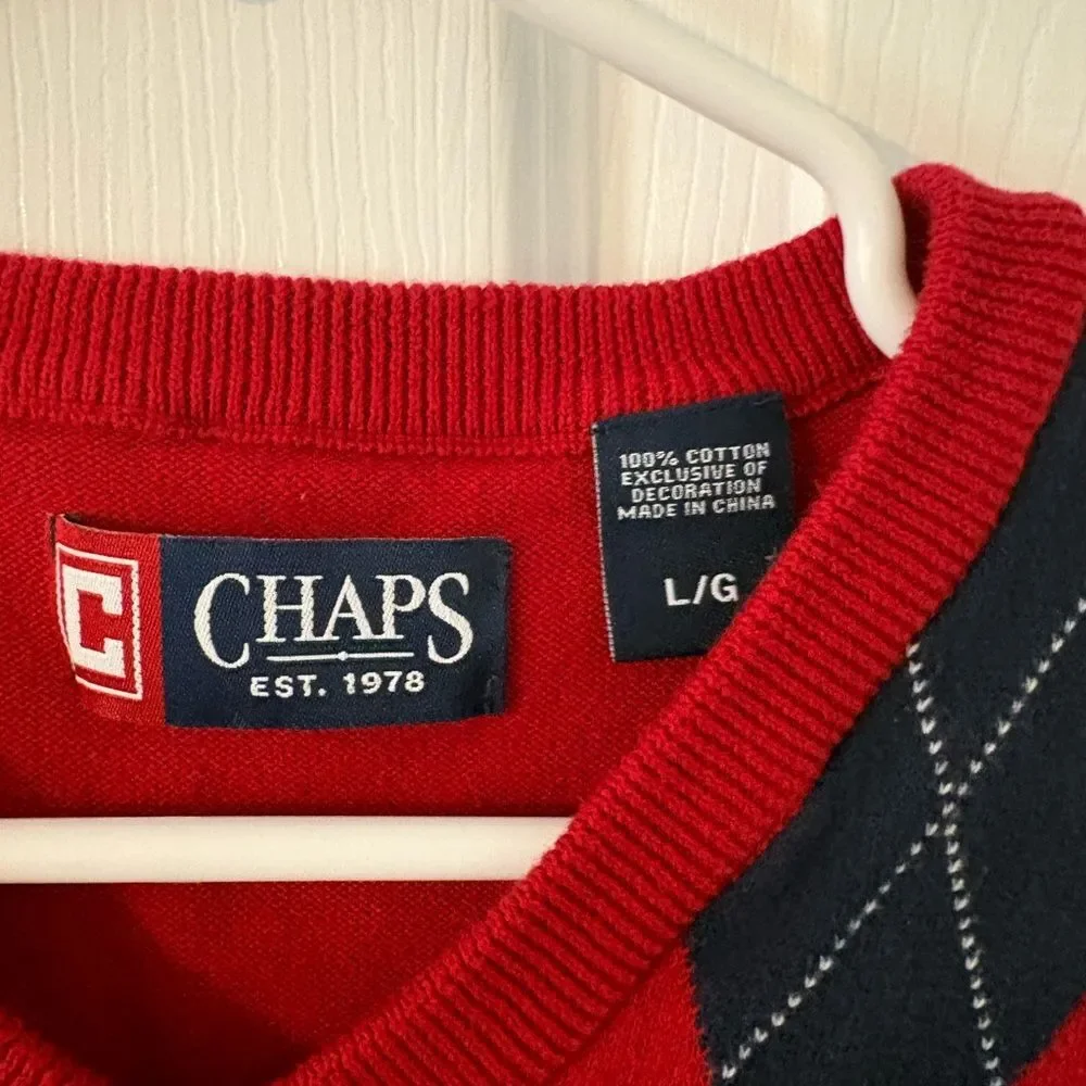 Red Navy Argyle Sweater Vest Men’s Large Preppy Golfcore Cotton Knit